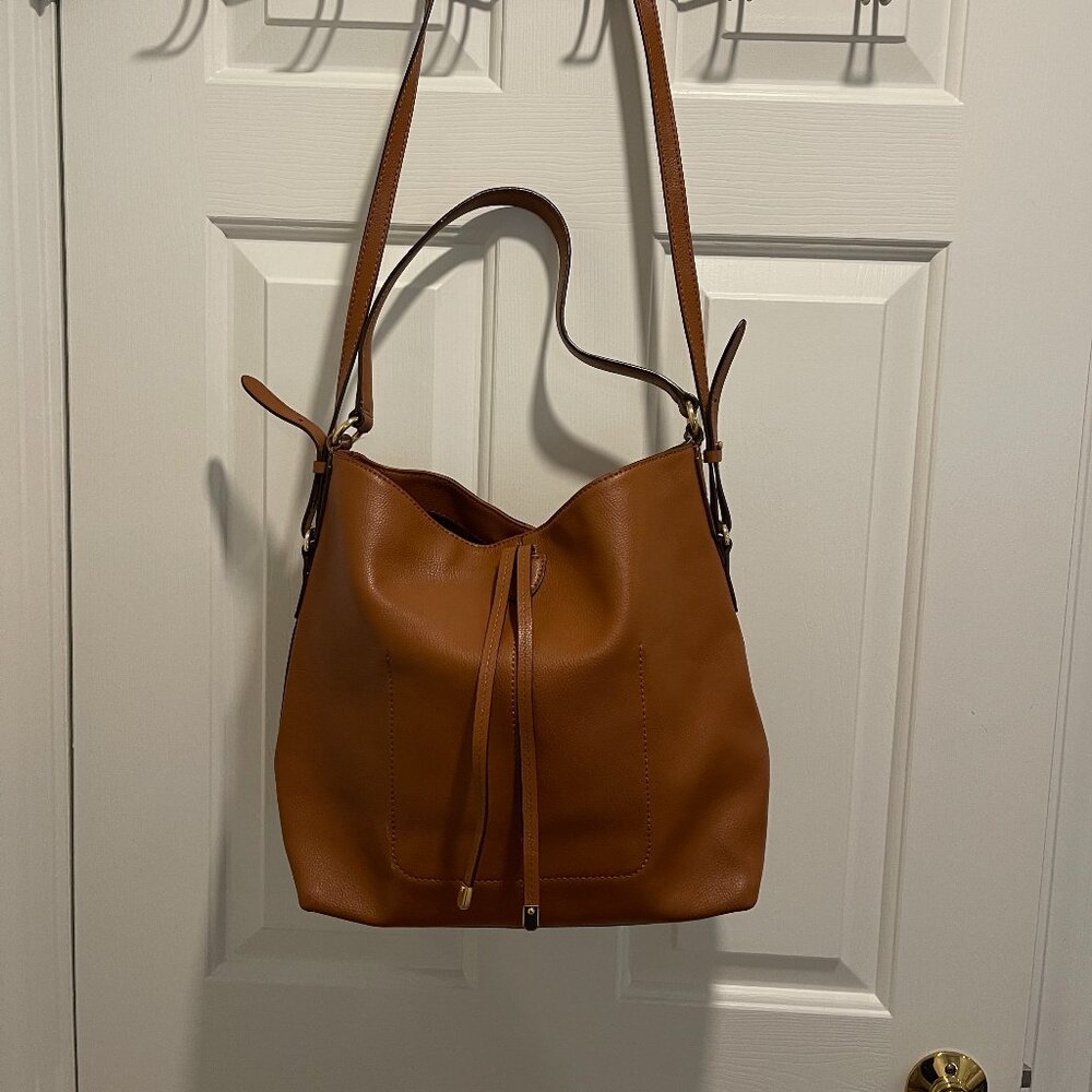 Lauren Ralph Lauren luggage brown Pebble grain Leather bucket bag